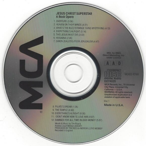 Andrew Lloyd Webber Tim Rice Jesus Christ Superstar Rock Opera bmg club 2 cd set - Picture 5 of 5